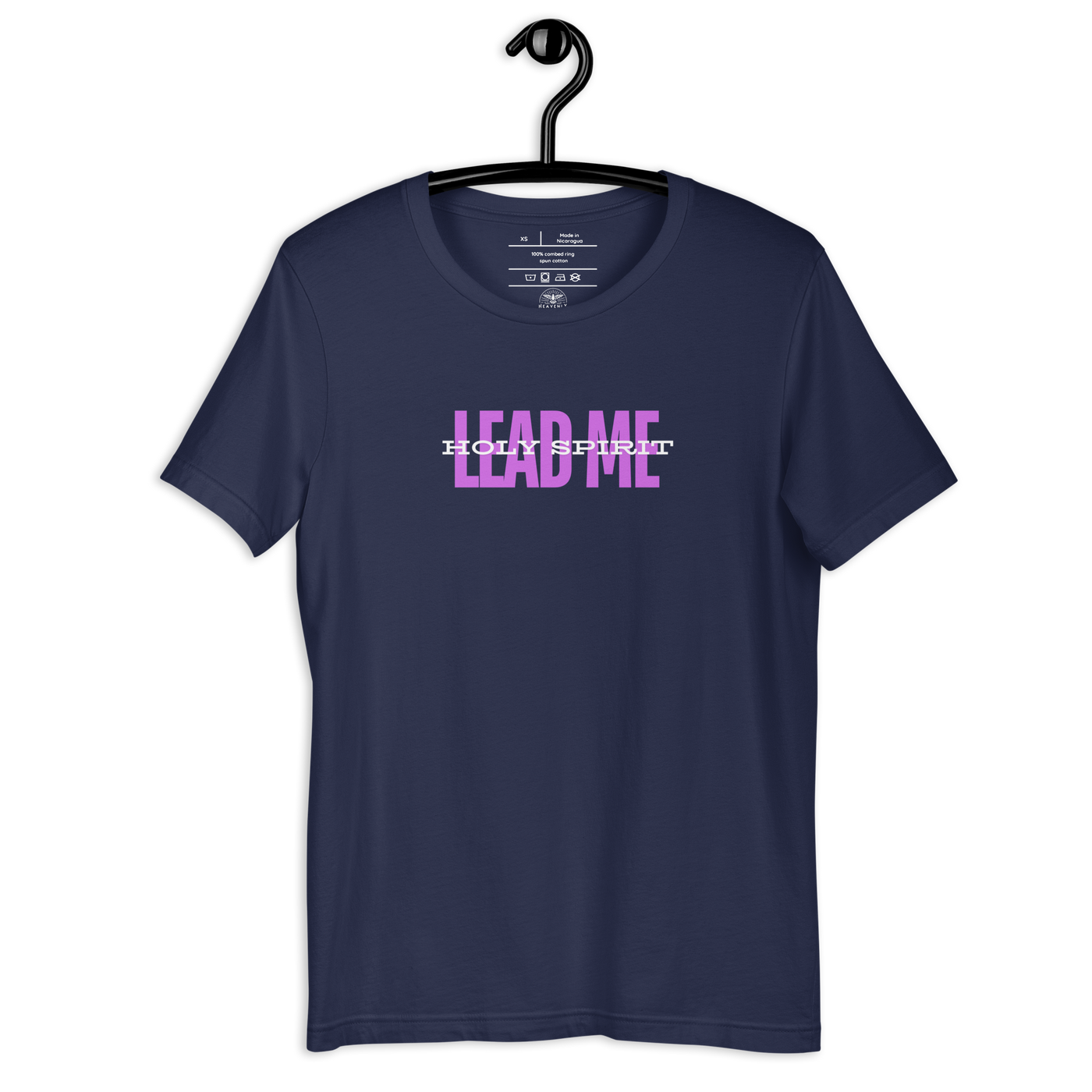 Holy Spirit Lead Me Romans 8:14 Christian T-Shirt — navy, front view 2