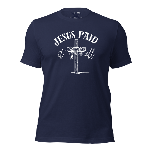 Jesus Paid It All Ephesians 2:8–9 Christian T-Shirt — navy, product mockup