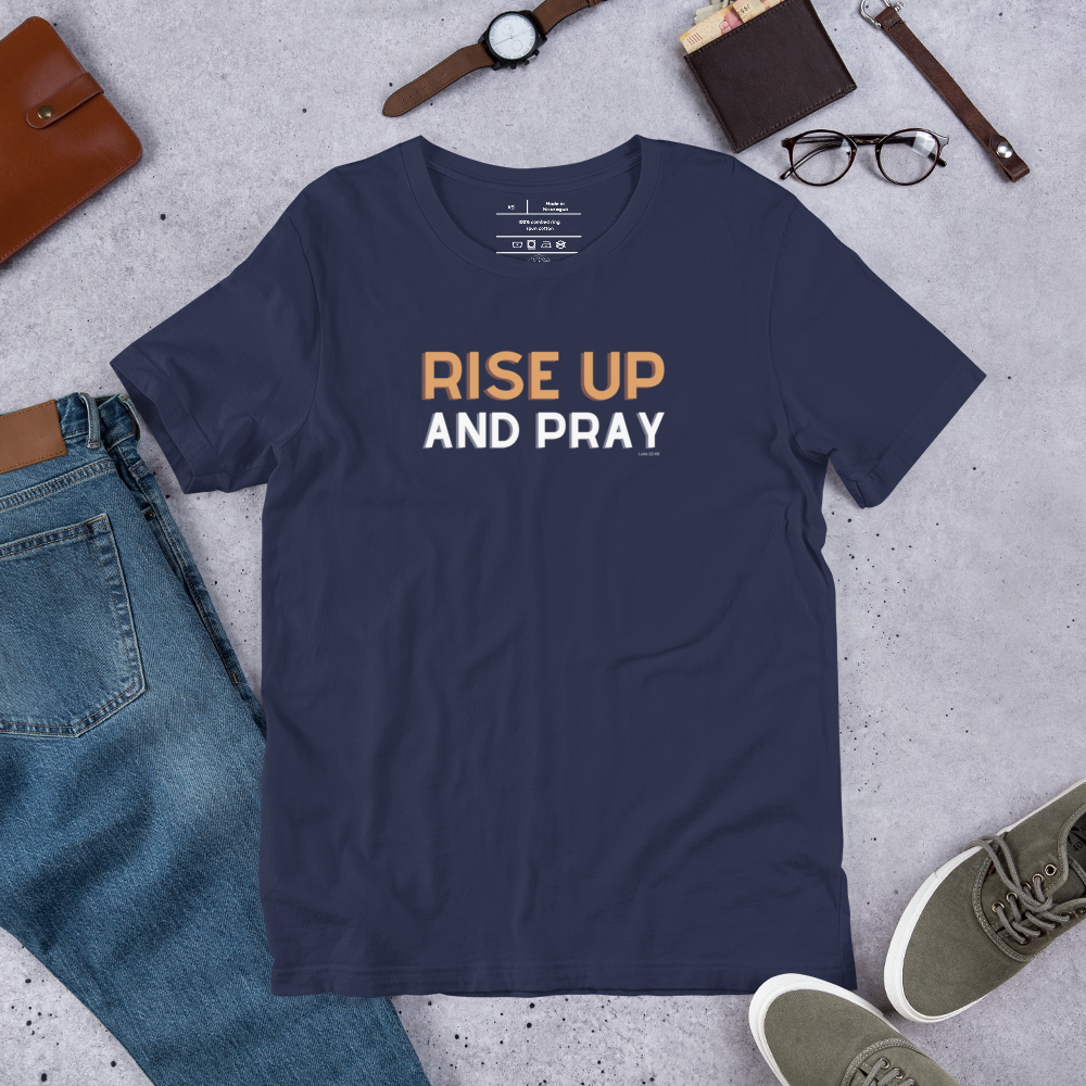 Rise Up and Pray Luke 22:46 Navy Christian T-Shirt — navy, product view