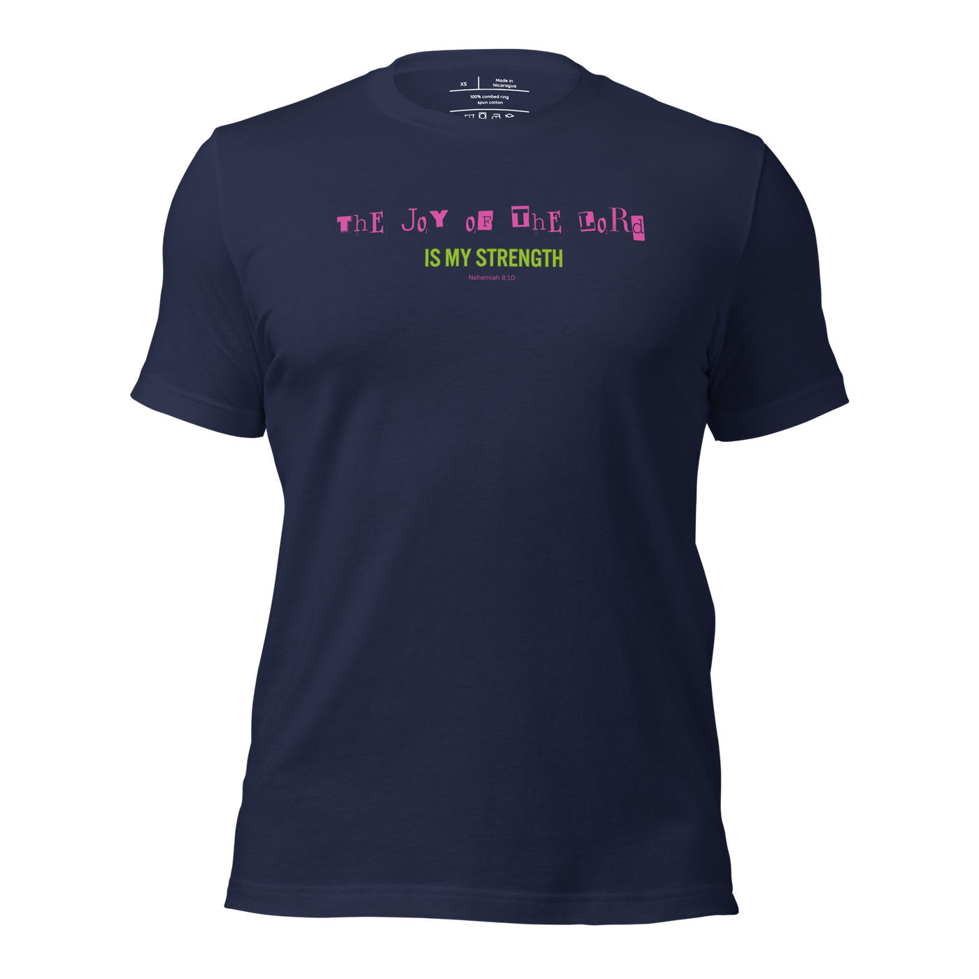 Joy of the Lord Nehemiah 8:10 Navy Christian T-Shirt — navy, product mockup