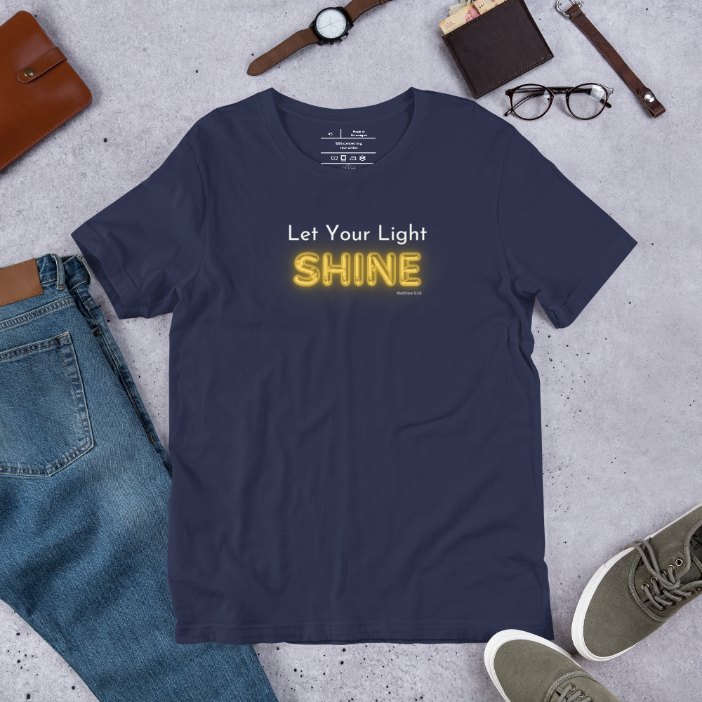 Let Your Light Shine Matthew 5:16 Navy Christian T-Shirt — navy, product mockup 2