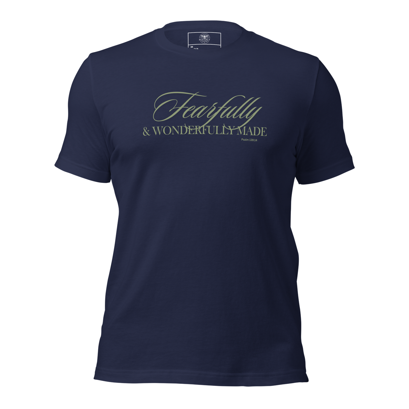 Wonderfully Made Psalm 139:14 Navy Christian T-Shirt — navy, product mockup