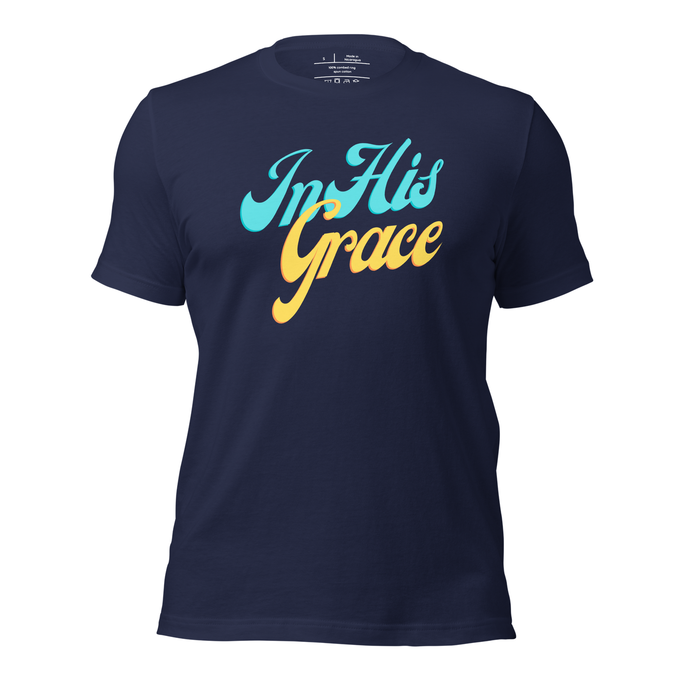 In His Grace Ephesians 2:8 Navy Christian T-Shirt — navy, product mockup