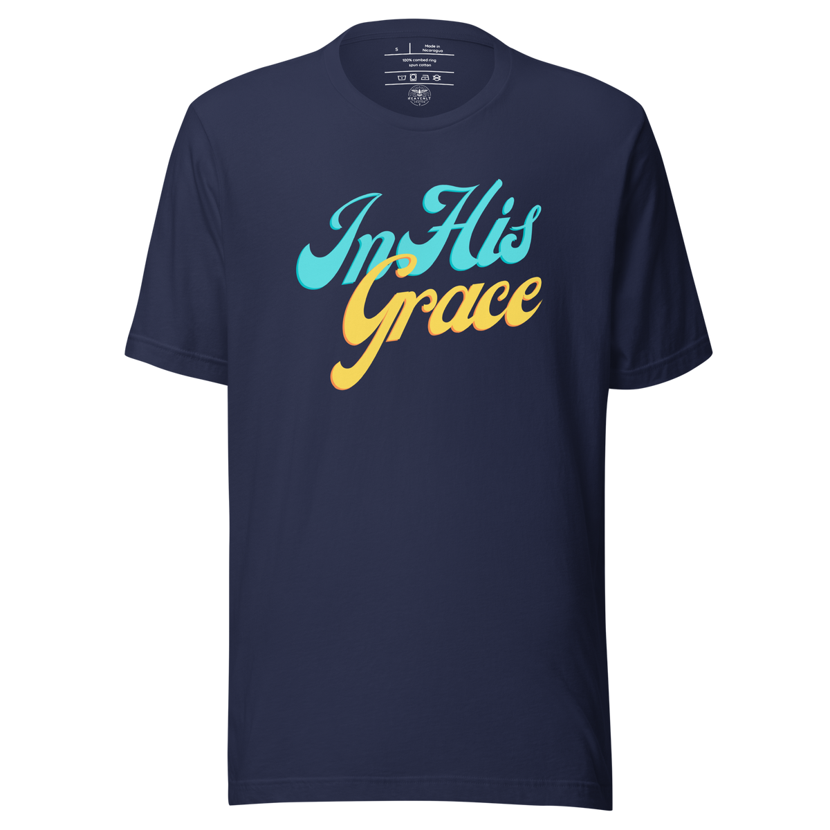 In His Grace Ephesians 2:8 Navy Christian T-Shirt — navy, front view