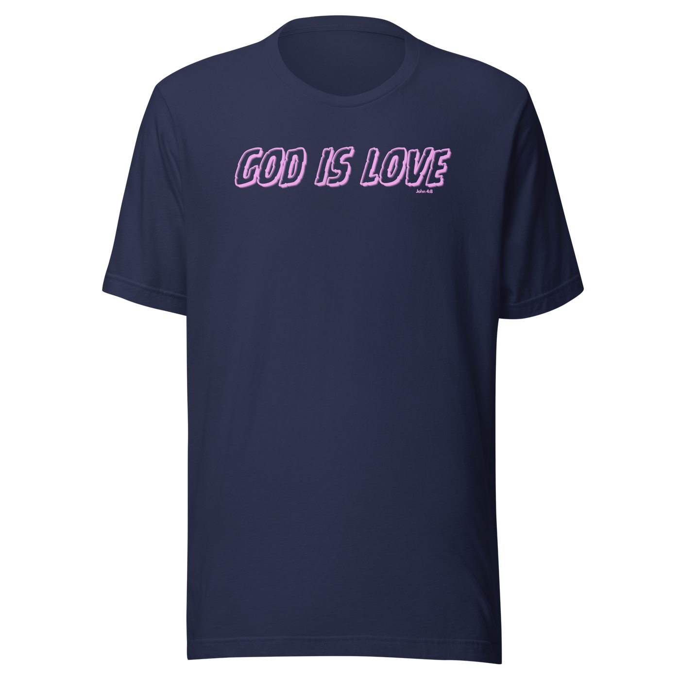 God Is Love 1 John 4:8 Navy Neon Christian T-Shirt — navy, front view 2
