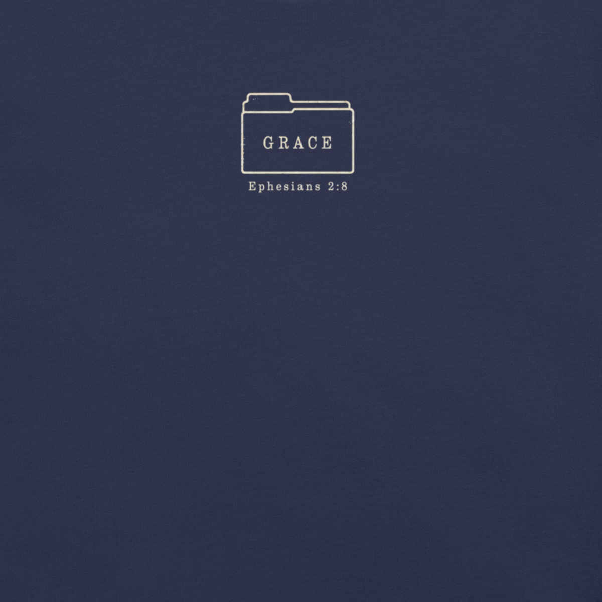 Filed Under Grace Ephesians 2:8 Christian T-Shirt — navy, design detail