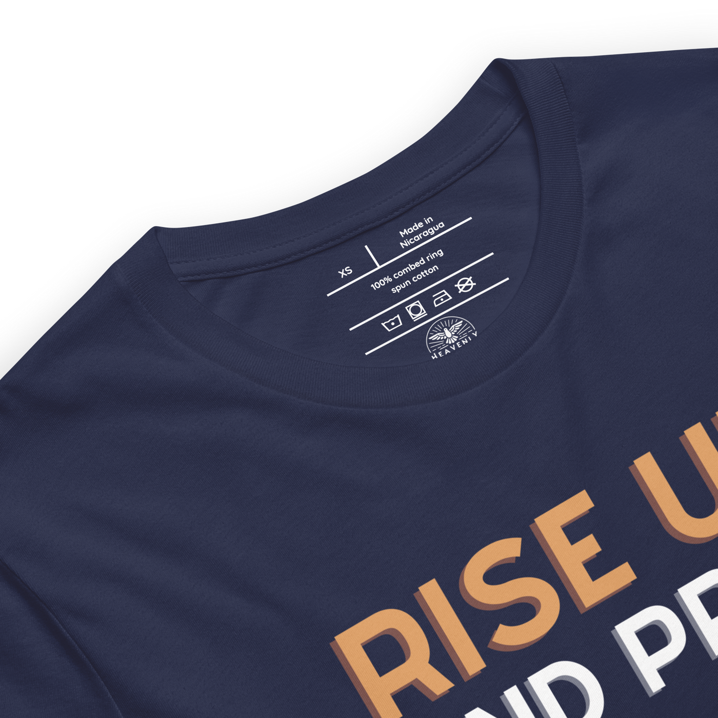 Rise Up and Pray Luke 22:46 Navy Christian T-Shirt — navy, design detail 2