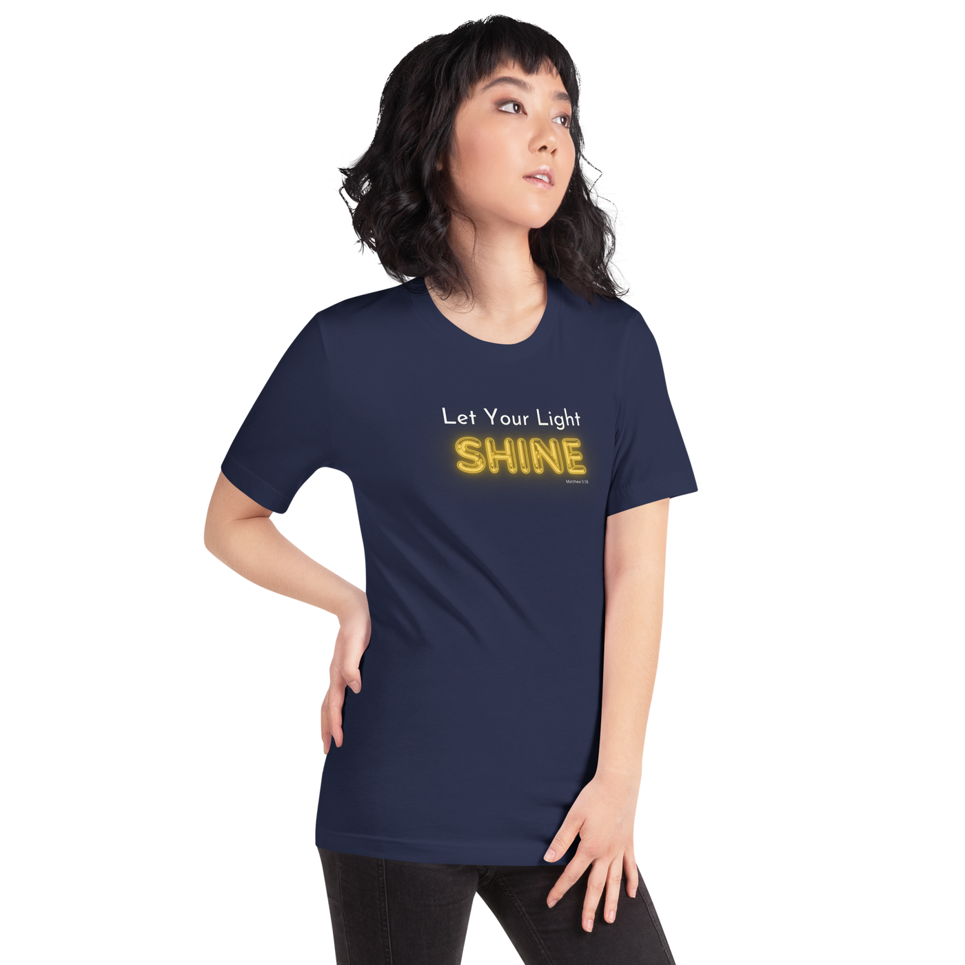 Let Your Light Shine Matthew 5:16 Navy Christian T-Shirt — navy, right-side view