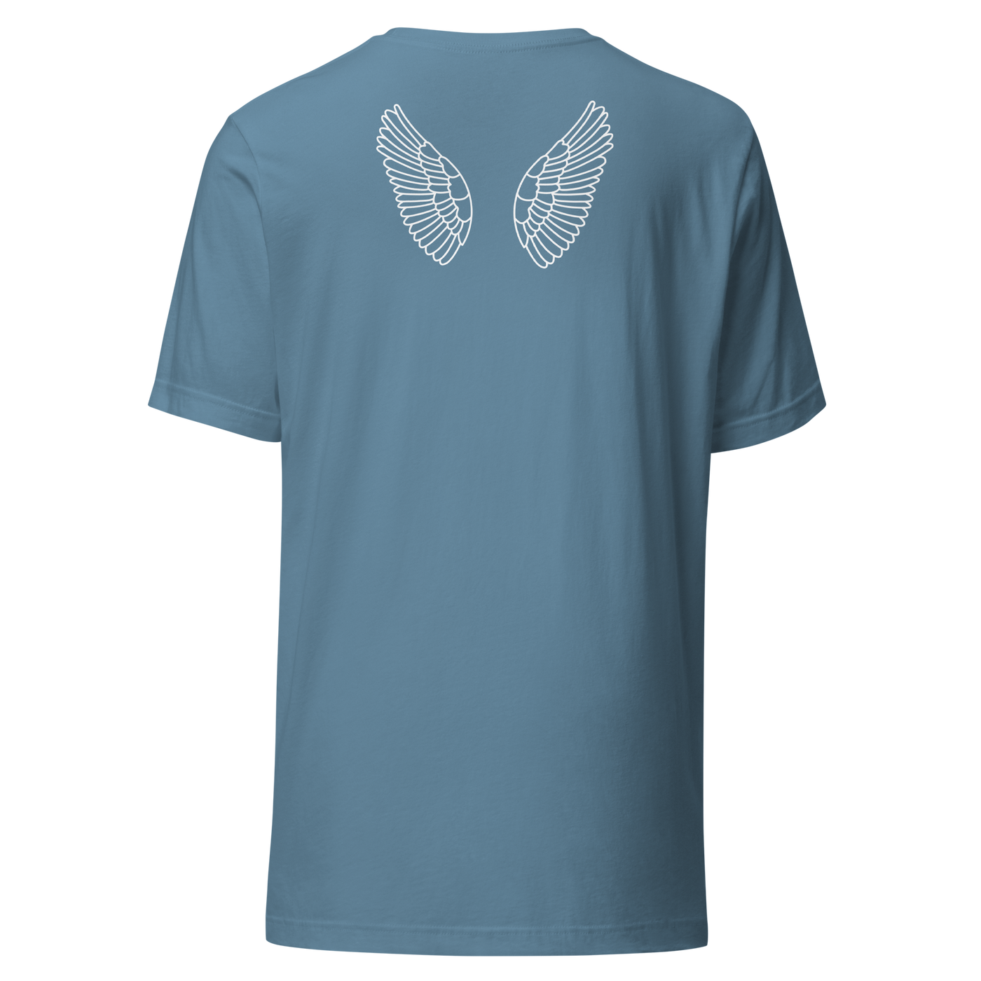Under His Wings Psalm 91:4 Christian T-Shirt — steel blue, back product mockup