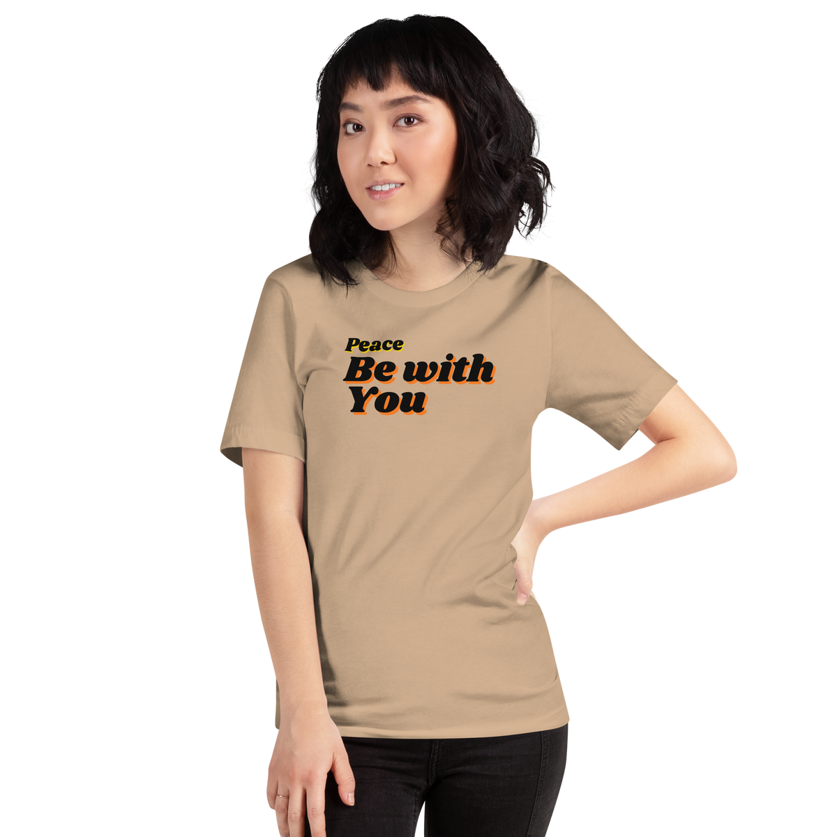 Peace Be With You John 20:19 Vintage Tan T-Shirt — tan, shown on model