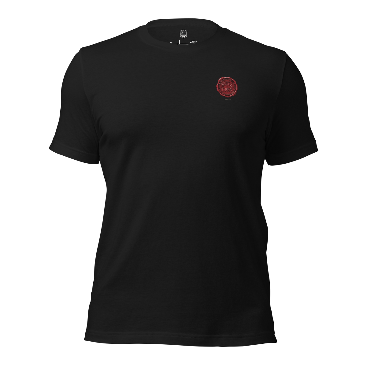 Still Open John 3:16 Christian T-Shirt – Vintage Black — vintage black, product view