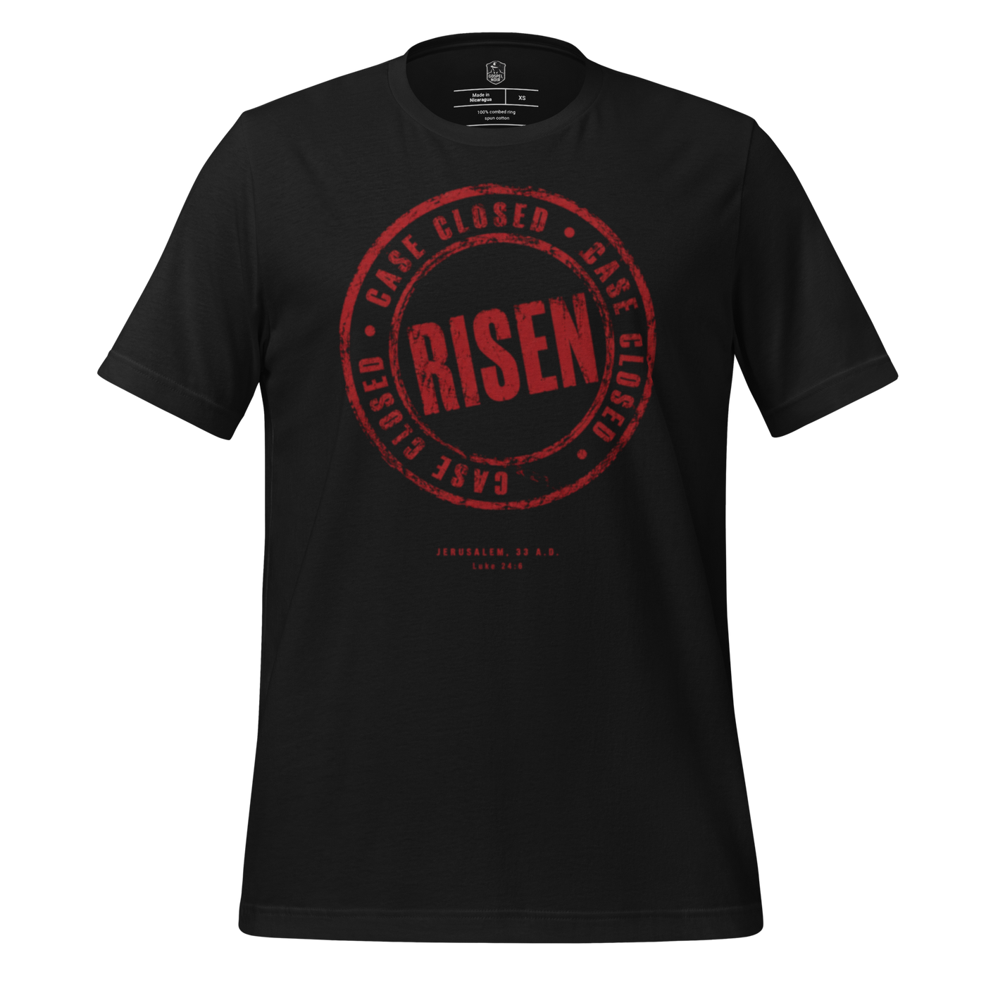 Case Closed: Risen John 3:16 Christian T-Shirt — black, product view