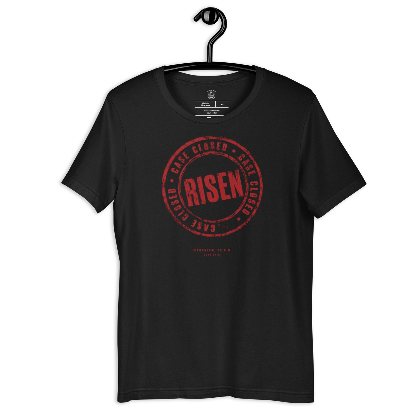 Case Closed: Risen John 3:16 Christian T-Shirt — black, folded view 3