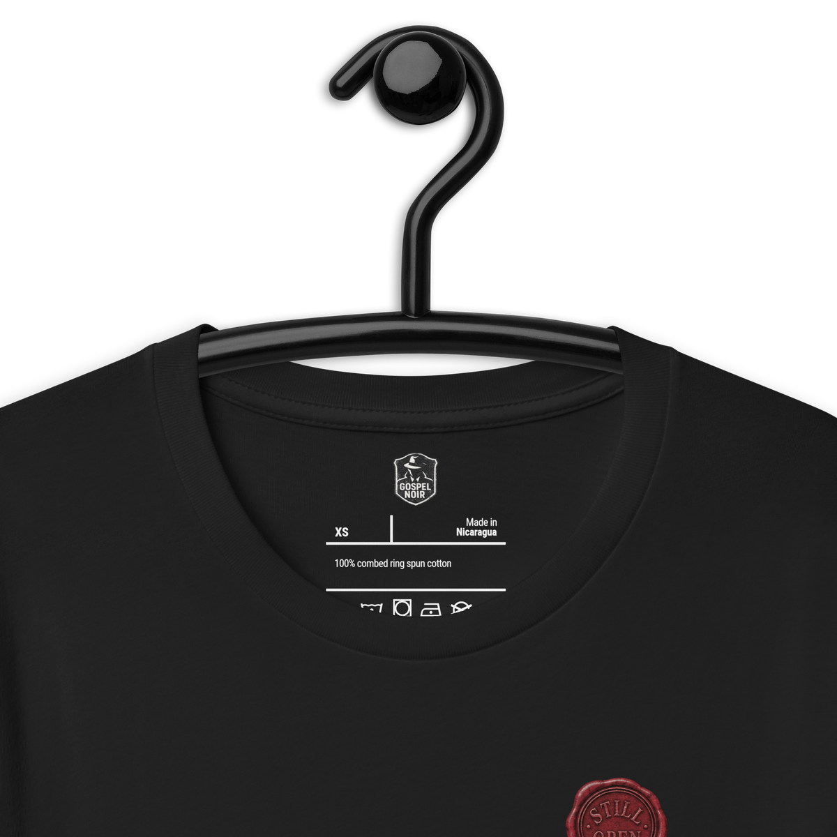 Still Open John 3:16 Christian T-Shirt – Vintage Black — vintage black, design detail