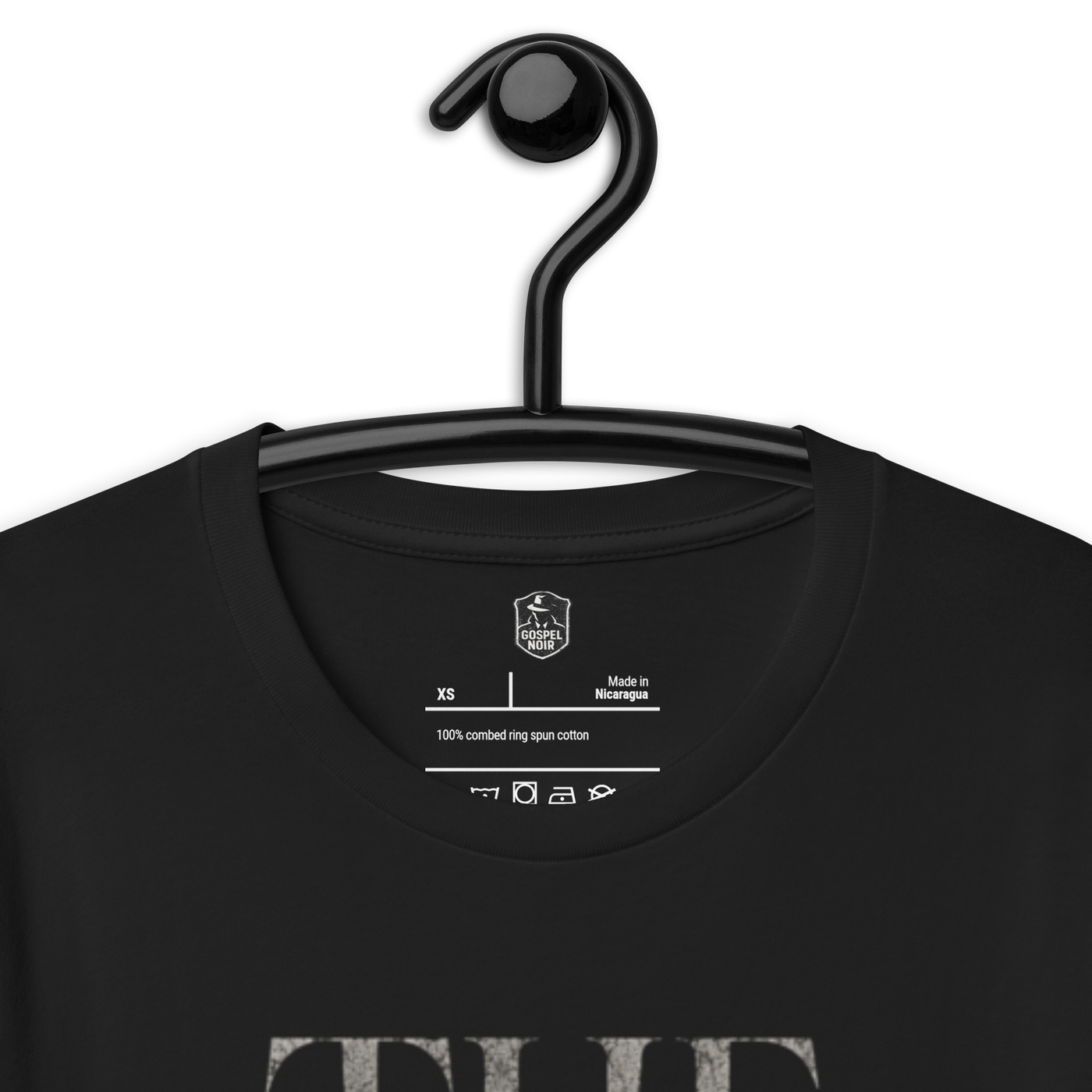 The Body Was Gone by Morning Christian T-Shirt — black, label and care detail