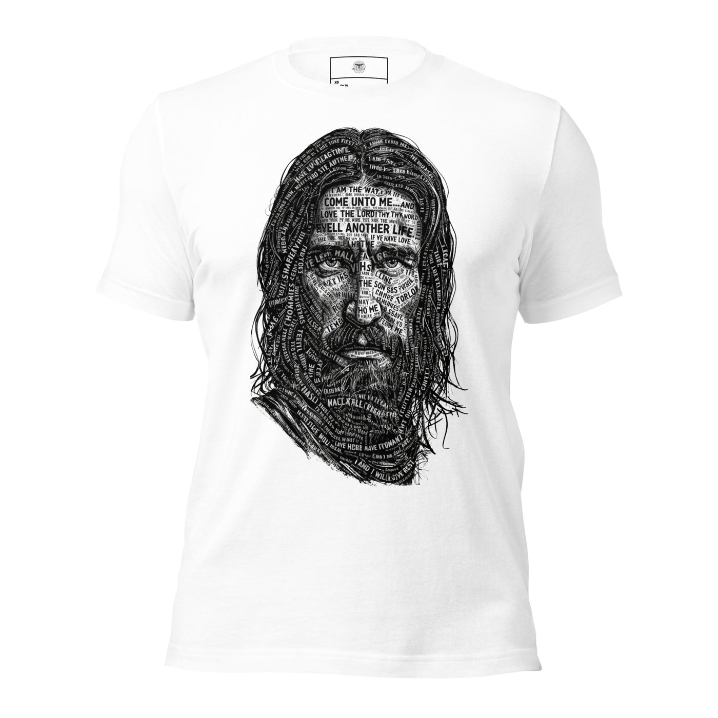 Words of Jesus Portrait T-Shirt – Christian Graphic Tee — white, front view
