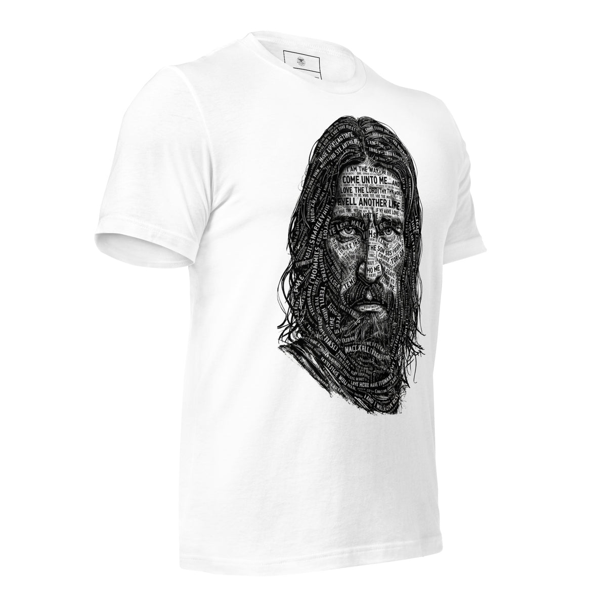 Words of Jesus Portrait T-Shirt – Christian Graphic Tee — white, product mockup 2