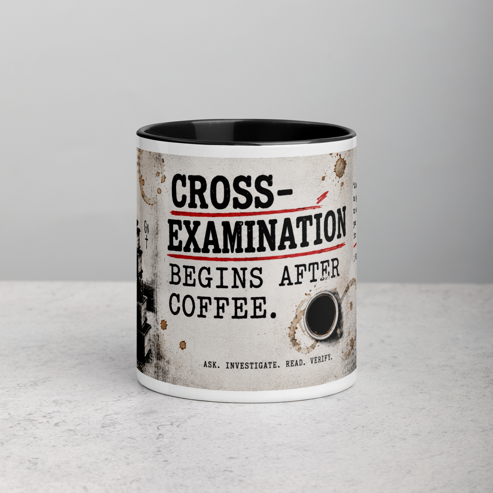 Christian Evidence & Biblical Archaeology Mug — white, front side. Gospel Noir Christian coffee mug by Heavenly Crafted, Bible verse coffee mug