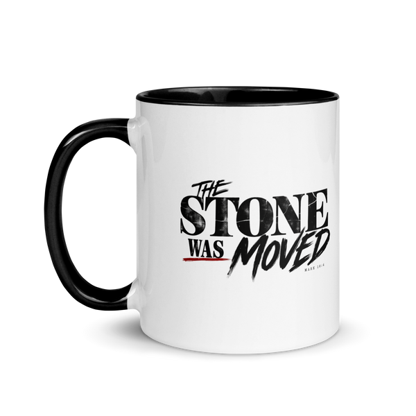 The Stone Was Gone by Morning Christian resurrection mug, left-side product view.