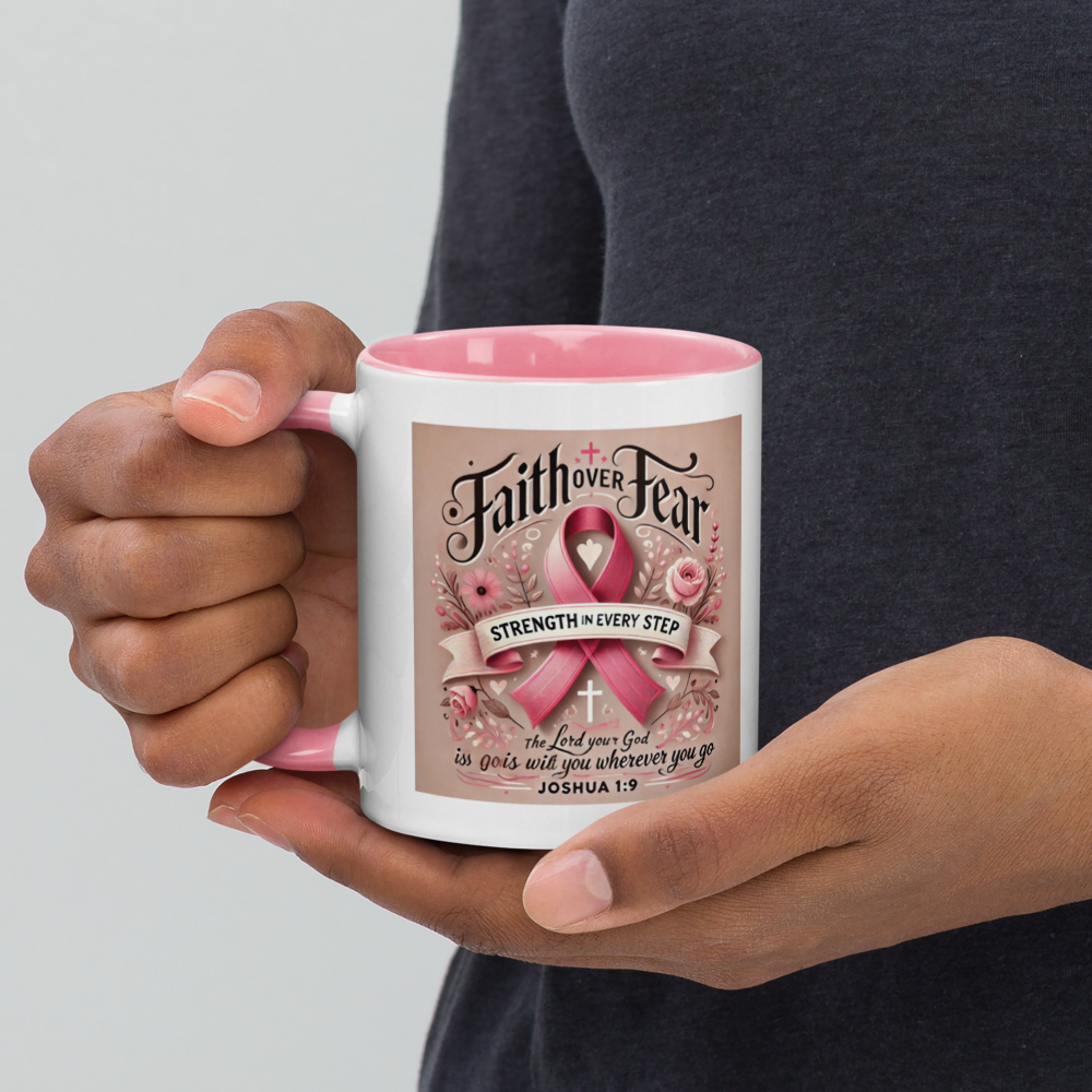 Breast Cancer Awareness Joshua 1:9 Christian Mug – 11 oz — white, product view 5