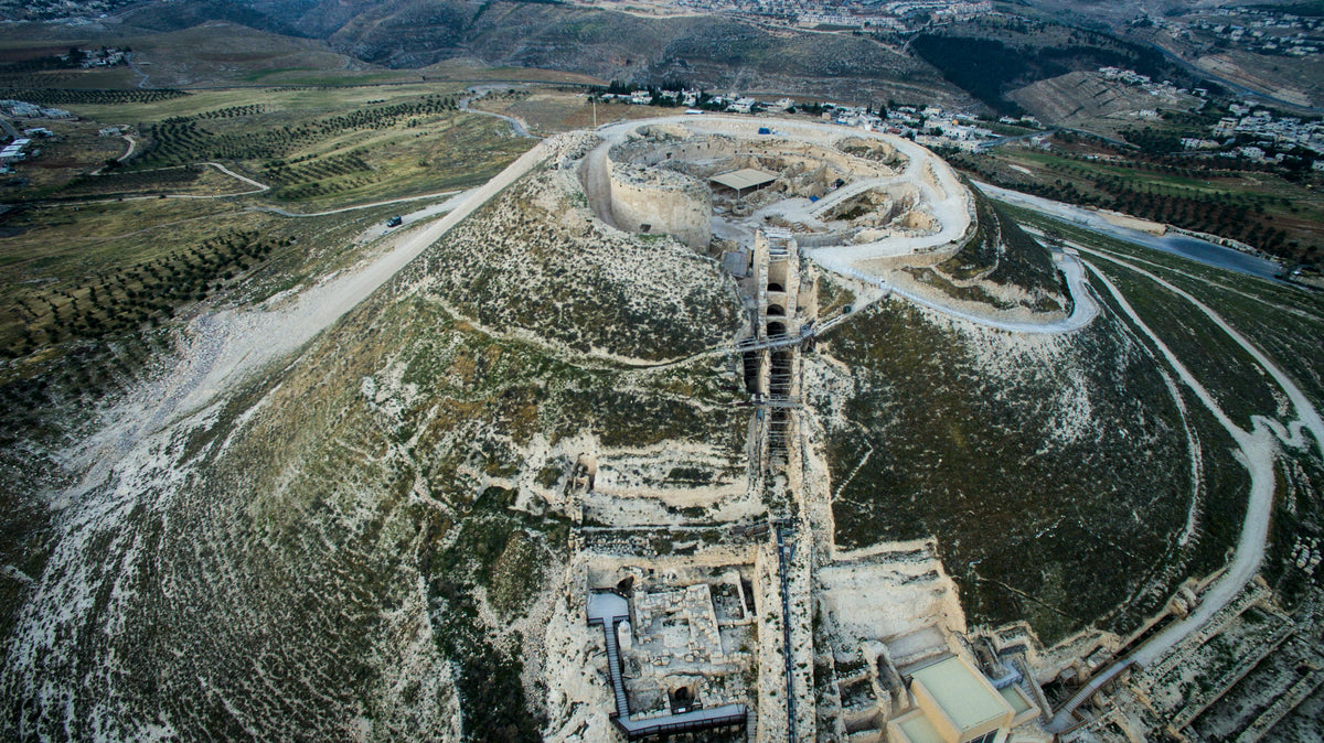 Aerial view of the Herodium palace-fortress where the inscribed Pilate ring was excavated