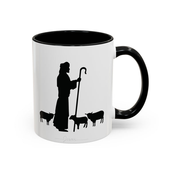 Jesus and the Sheep Accent Christian Mug – 11 oz — white, front and back views