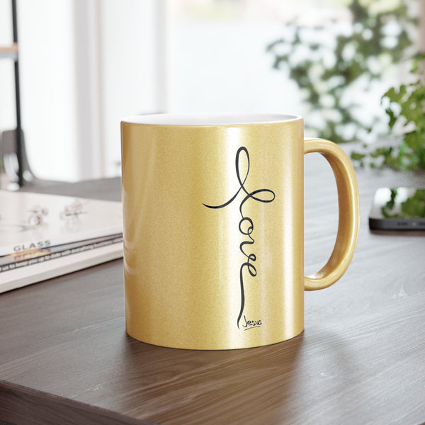 LOVE Jesus Metallic Gold Christian Mug – 11 oz — gold, front view