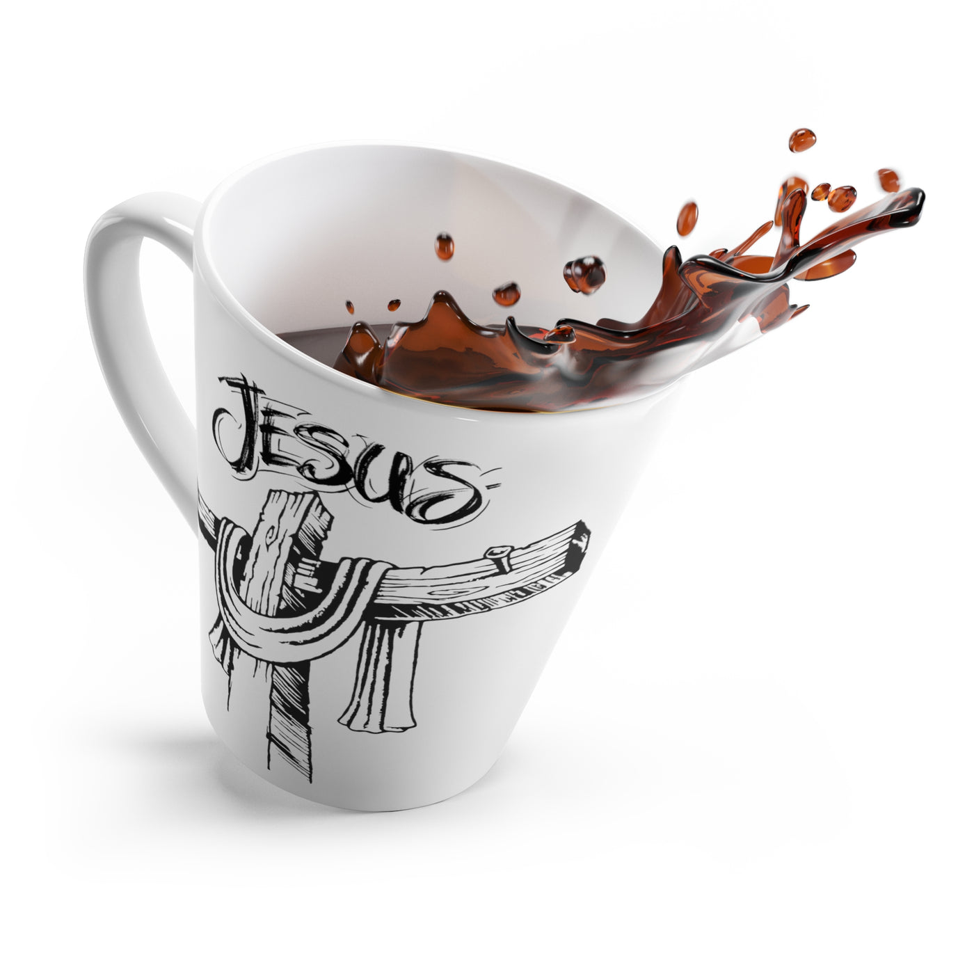 Jesus and the Cross White Latte Mug – 12 oz — white, product view