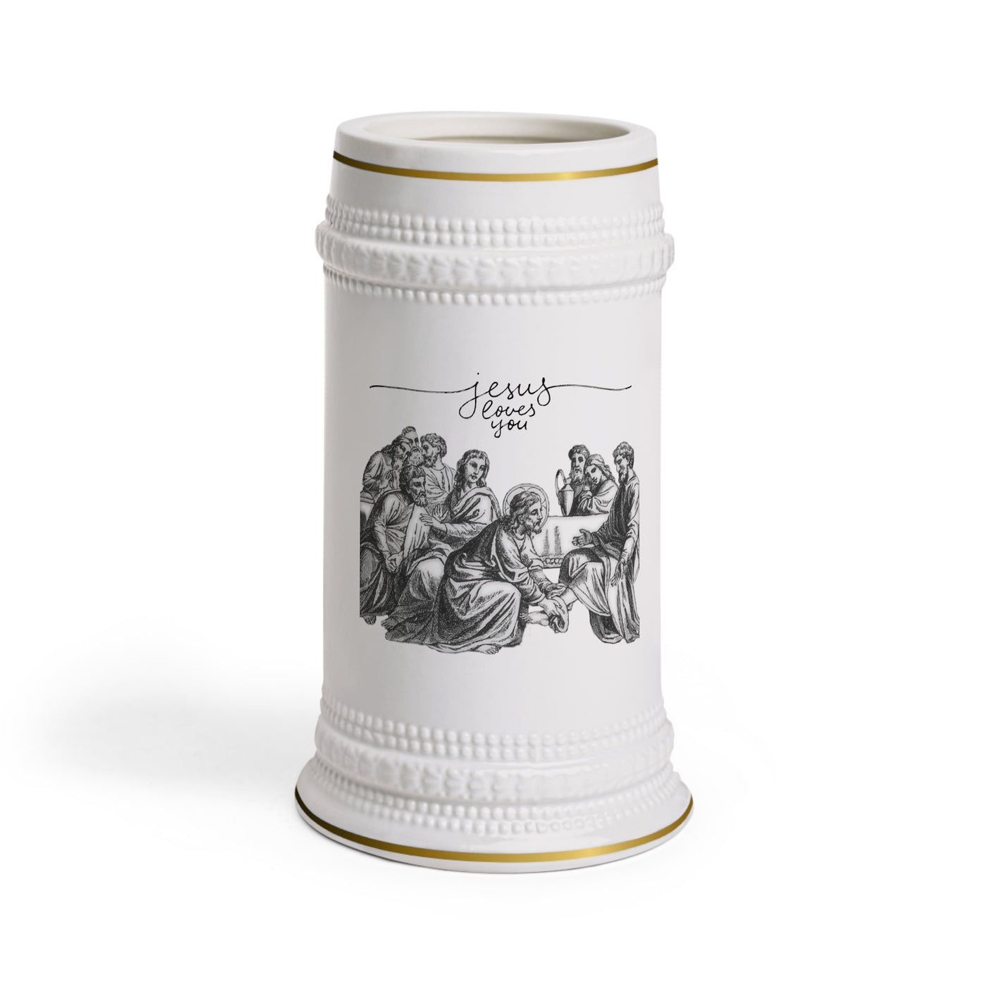Jesus Loves You Ceramic Beer Stein Mug – 22 oz — front view