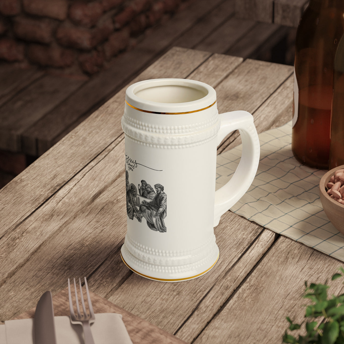 Jesus Loves You Ceramic Beer Stein Mug – 22 oz — product view