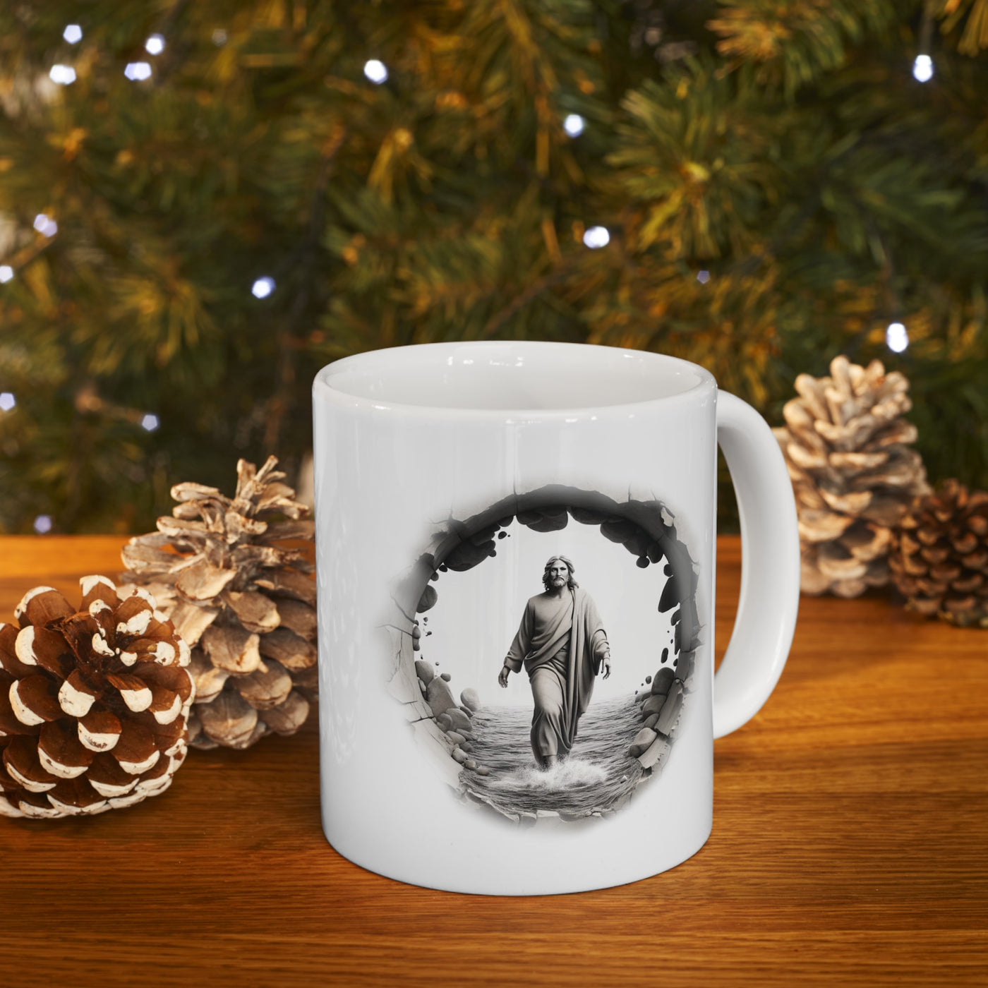 Jesus Breakthrough White Christian Mug – 11 oz — white, lifestyle view
