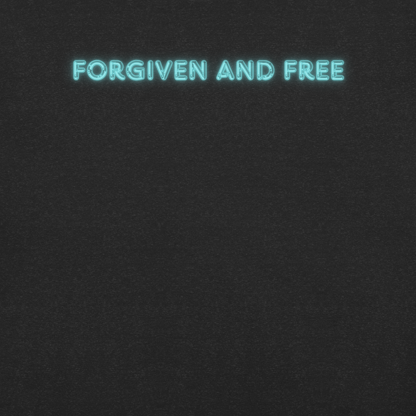 Forgiven and Free Ephesians 1:7 Christian T-Shirt — black heather, design detail