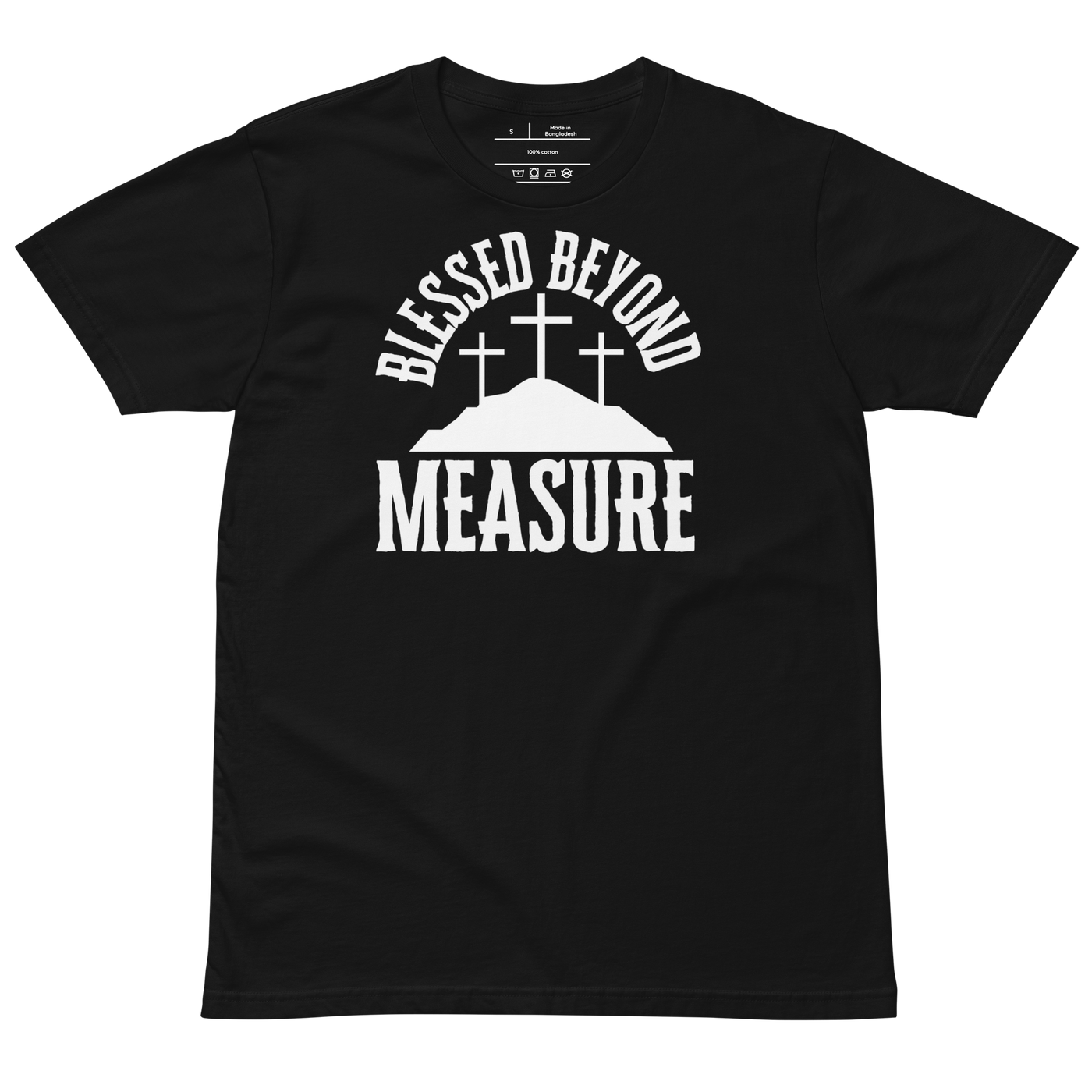 Blessed Beyond Measure Black Christian T-Shirt — black, flat-lay view
