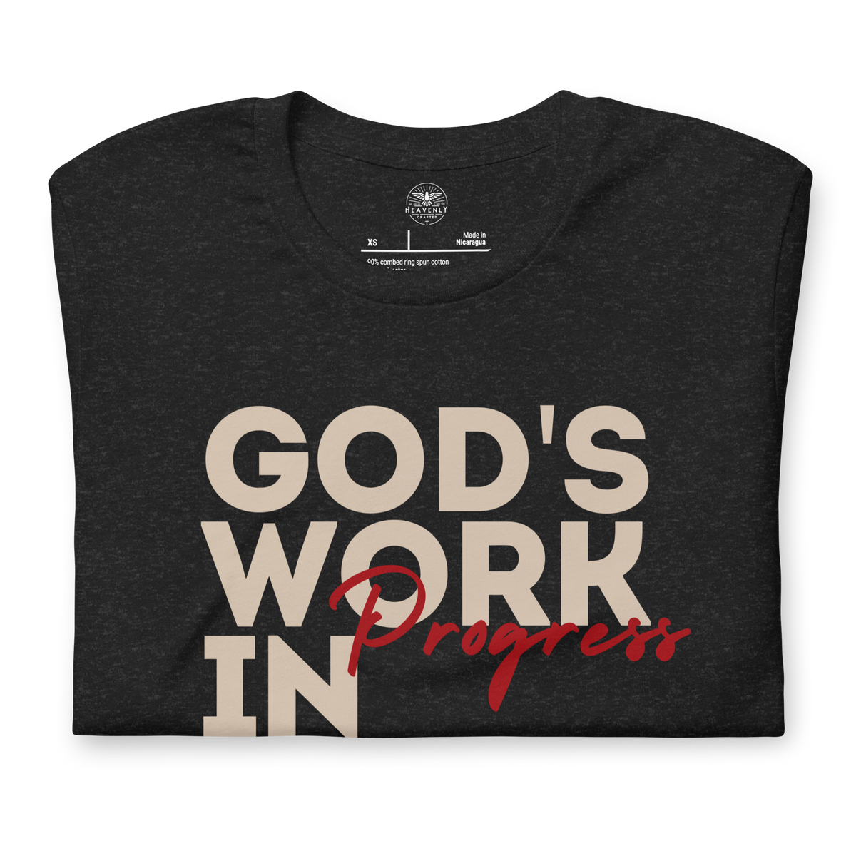 God’s Work in Progress Philippians 1:6 Christian T-Shirt — tan, folded view