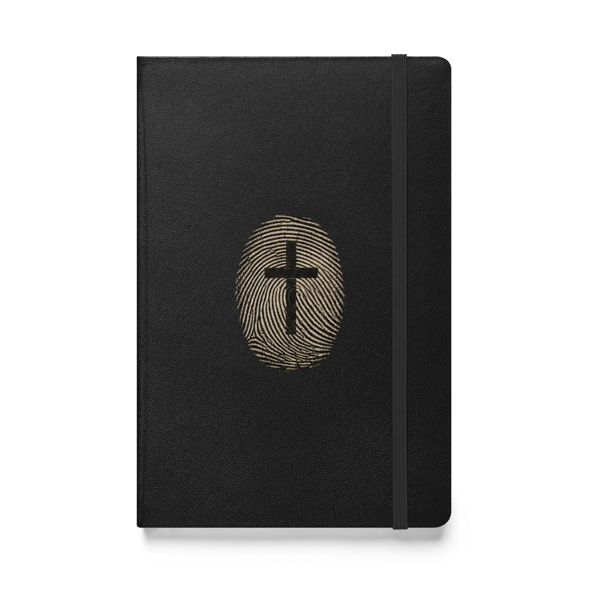 Fingerprint Cross Christian Hardcover Journal – Gospel Noir — black, front view
