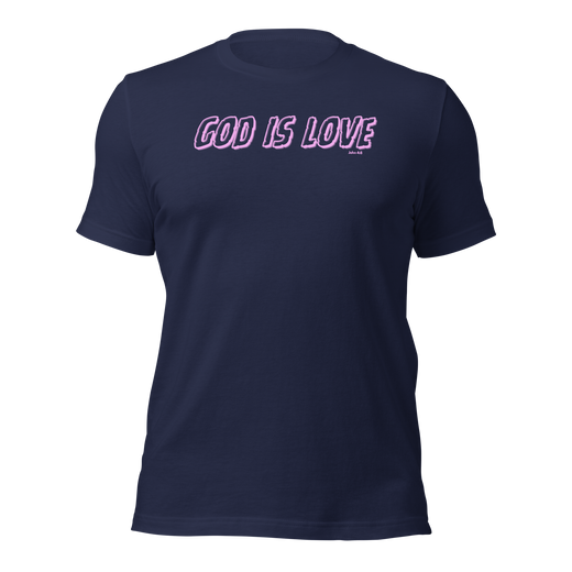 God Is Love 1 John 4:8 Navy Neon Christian T-Shirt — navy, product mockup