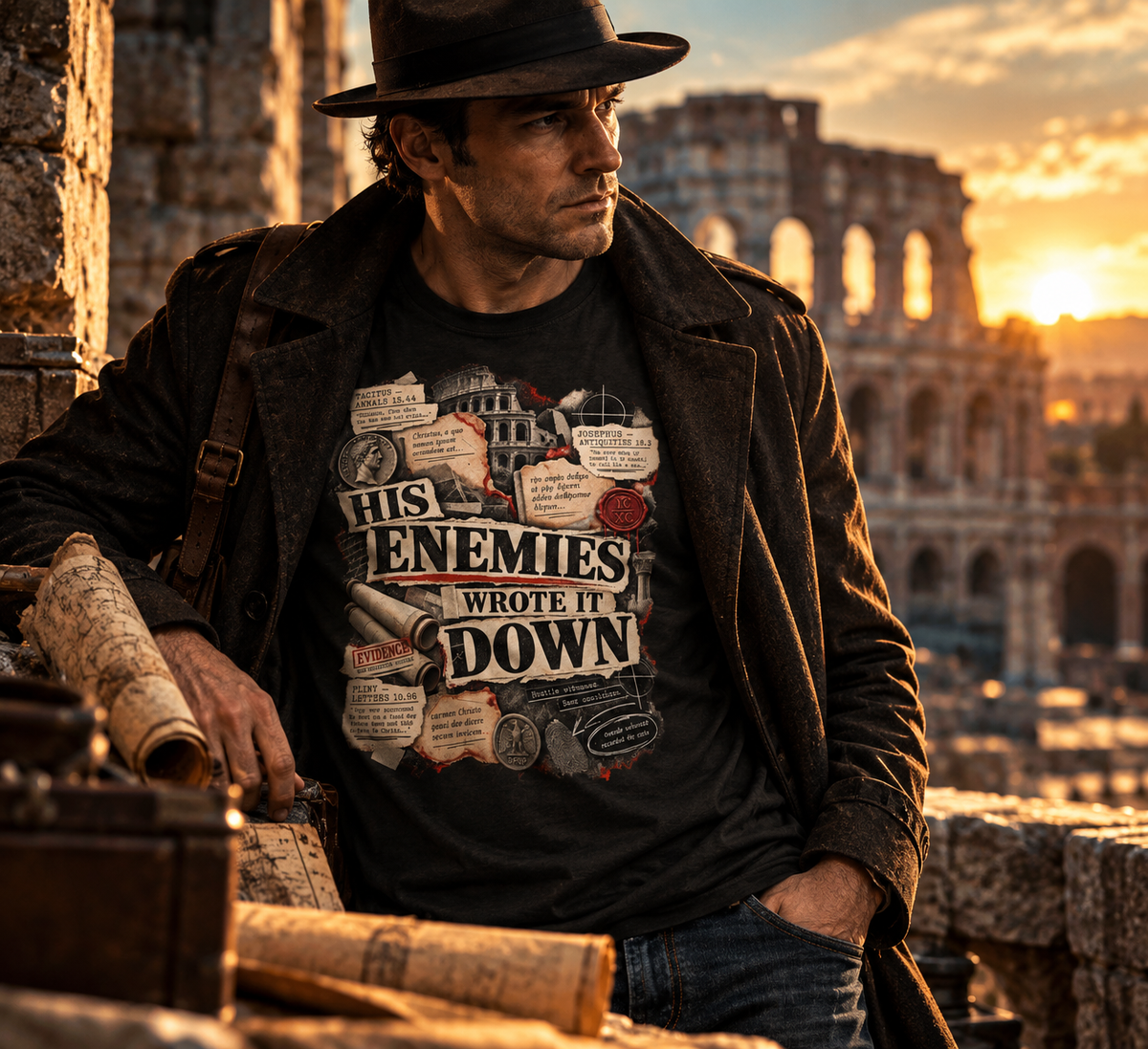 Historical Jesus Apologetics T-Shirt — His Enemies Wrote It Down — product photo 11. Gospel Noir Christian T-shirt by Heavenly Crafted, Christian streetwear
