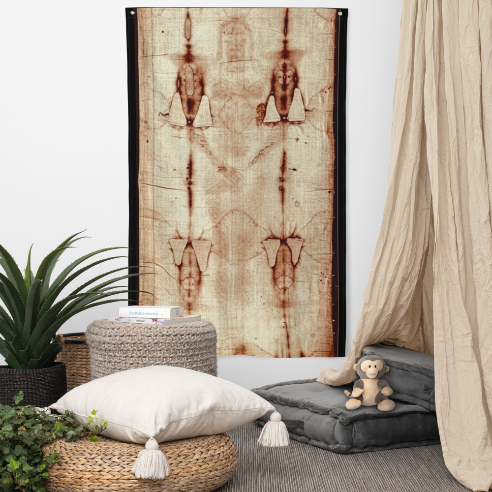 Shroud of Turin Replica Flag – Gospel Noir Study Print — white, product mockup
