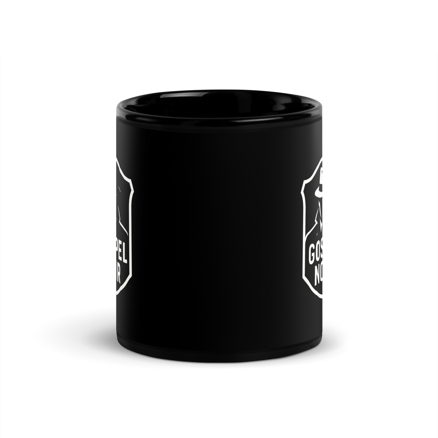 Gospel Noir Black Christian Mug – 11 oz Ceramic Coffee Cup — black, front view