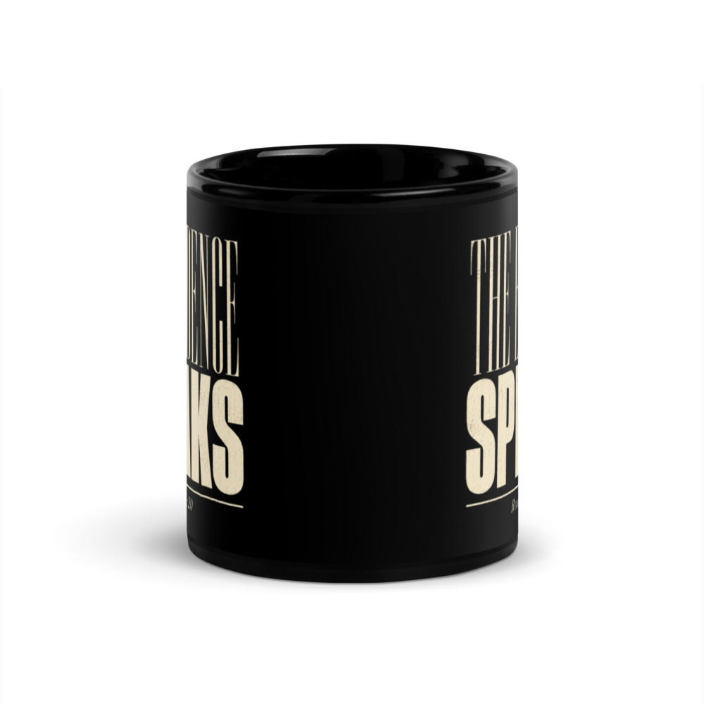 The Evidence Speaks Romans 1:20 Black Christian Mug – 11 oz — black, front. Gospel Noir Christian coffee mug by Heavenly Crafted, faith-based drinkware