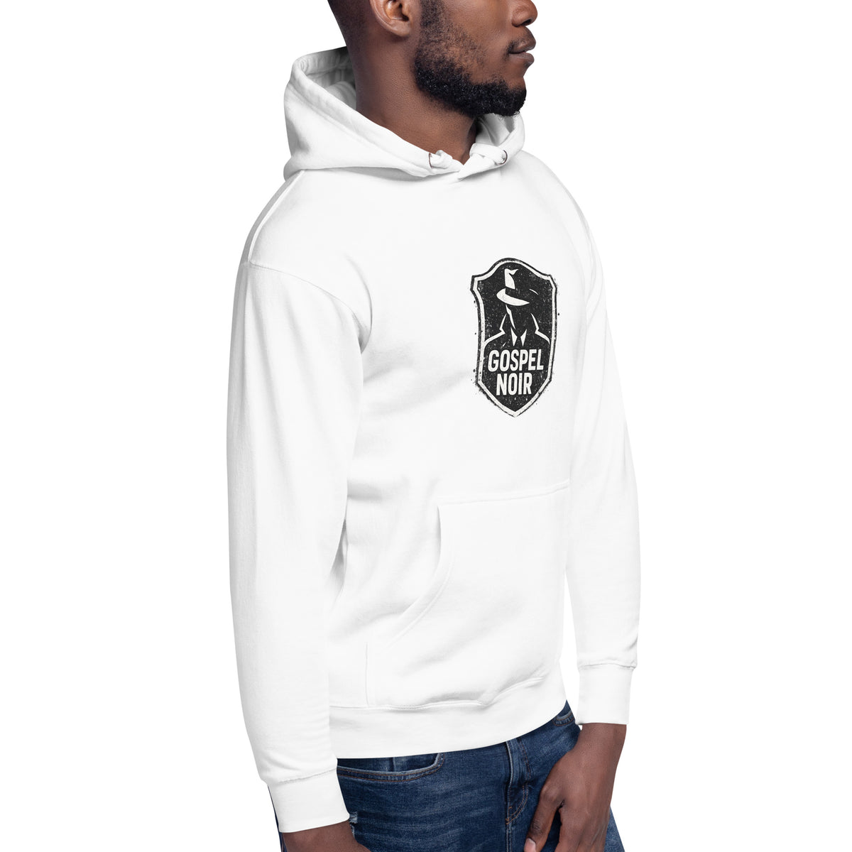 Gospel Noir Evidence Hoodie – Christian Streetwear Pullover — white, front view 3