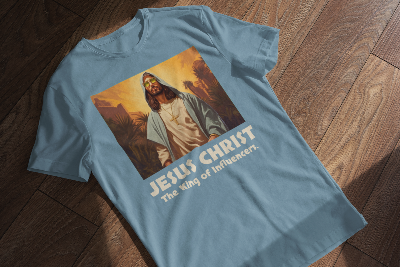 Jesus: King of Influencers Steel Blue Christian T-Shirt — steel blue, product mockup