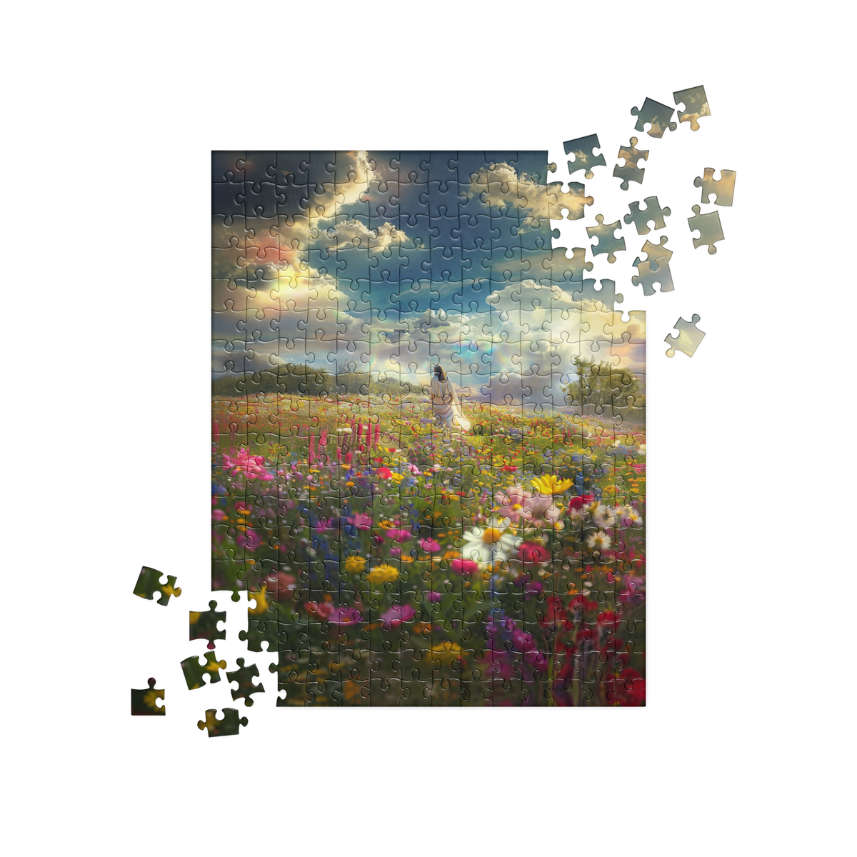 Jesus in a Field of Flowers Christian Jigsaw Puzzle – 252 Pieces — front view