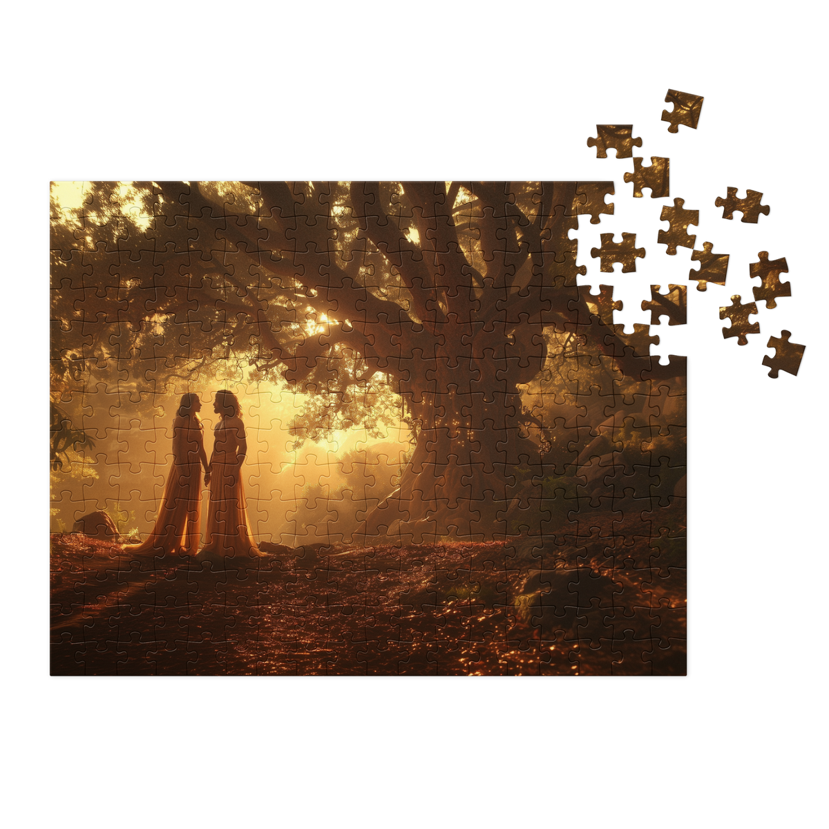 Adam and Eve Christian 252-piece jigsaw puzzle with metal tin and Genesis-inspired artwork.