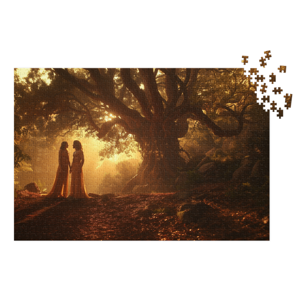 Adam and Eve Christian 1000-piece jigsaw puzzle with metal tin and Genesis-inspired artwork.