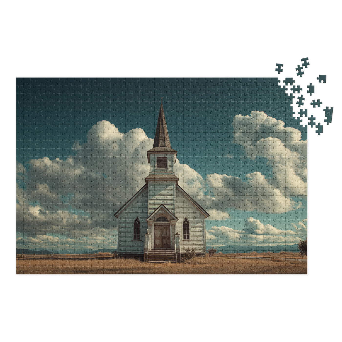 Christian Church 1000-piece jigsaw puzzle with metal tin and faith-based church artwork.