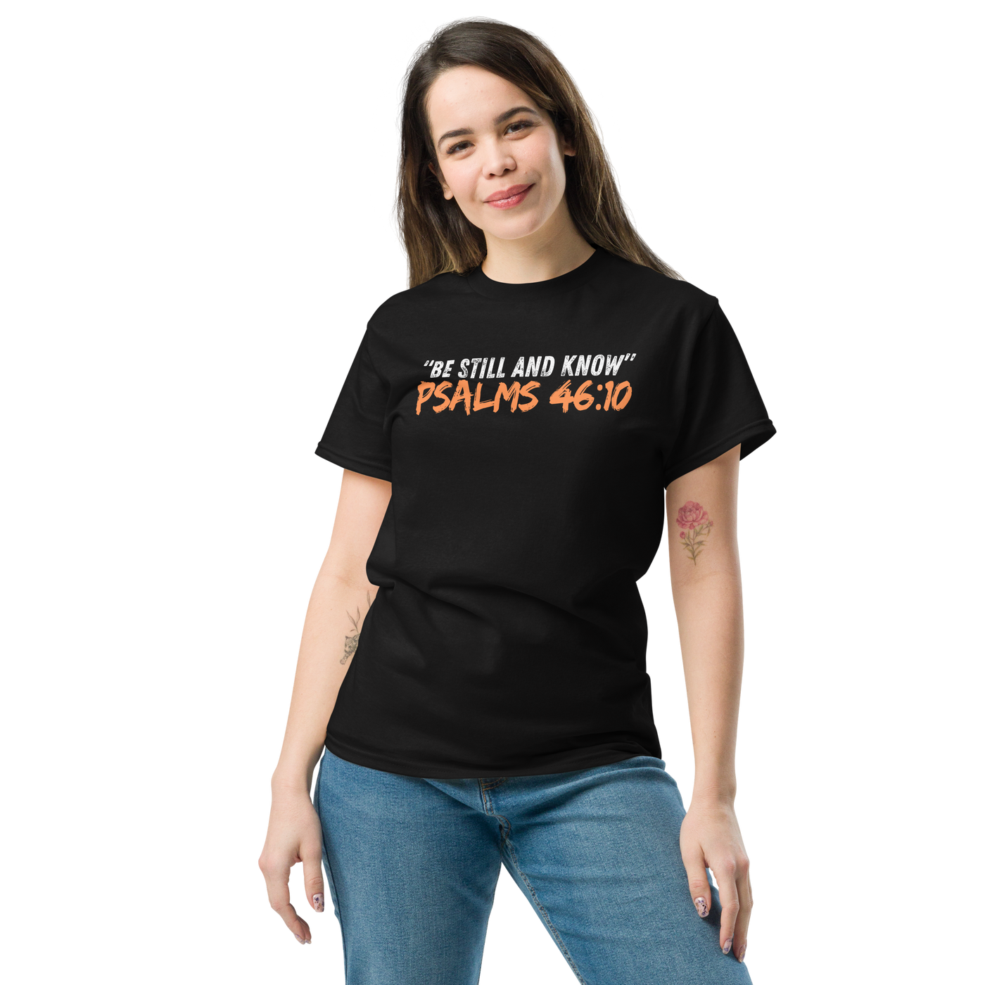 Be Still and Know Psalm 46:10 Black Christian T-Shirt — black, product mockup 2