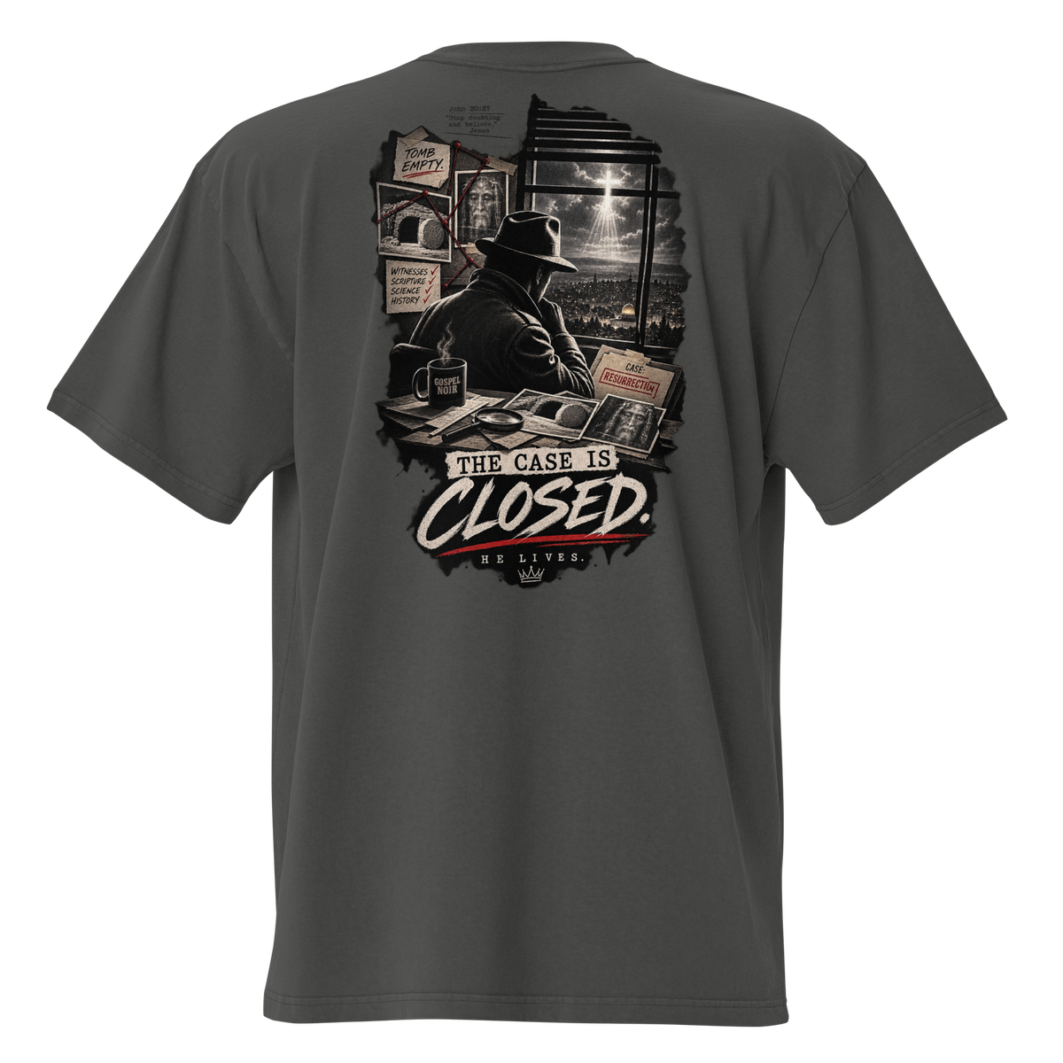 Gospel Noir Oversized Faded Christian T-Shirt — faded coal, back view