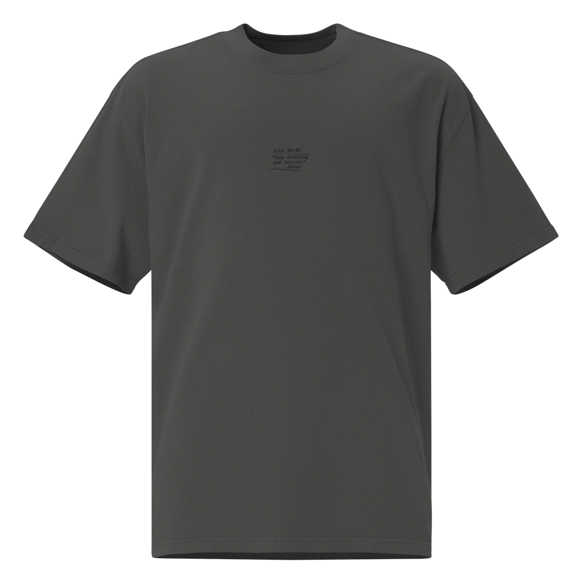 Gospel Noir Oversized Faded Christian T-Shirt — faded coal, front view