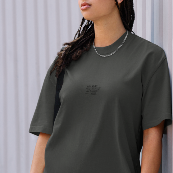 Case Closed Gospel Noir Oversized Faded Christian T-Shirt — Brand Edition — front. Gospel Noir Christian T-shirt by Heavenly Crafted, film noir Christian apparel